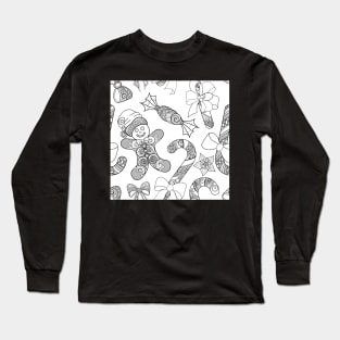 Monochrome Merry Christmas Pattern, New Year Illustration Long Sleeve T-Shirt